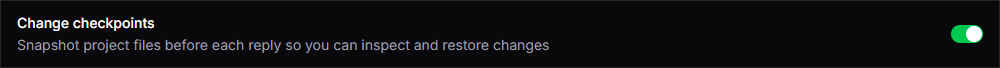 Change checkpoints setting with its toggle enabled.