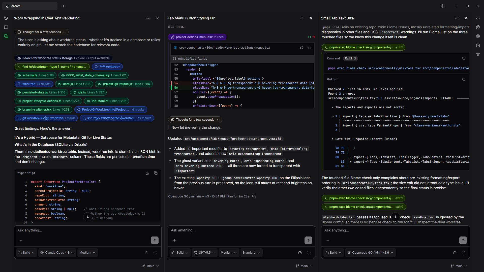 Screenshot of Dream's multi-chat interface